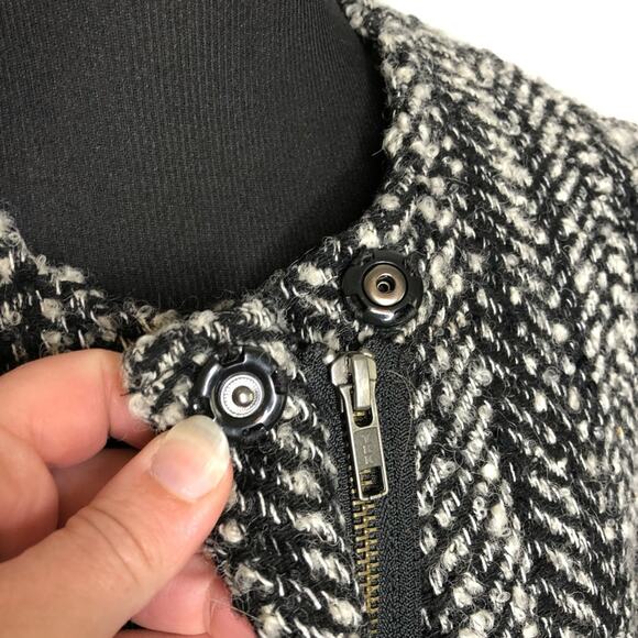 Cabi Over the Moon black white tweed zip wool blend blazer jacket size 6 #529 - Picture 7 of 16